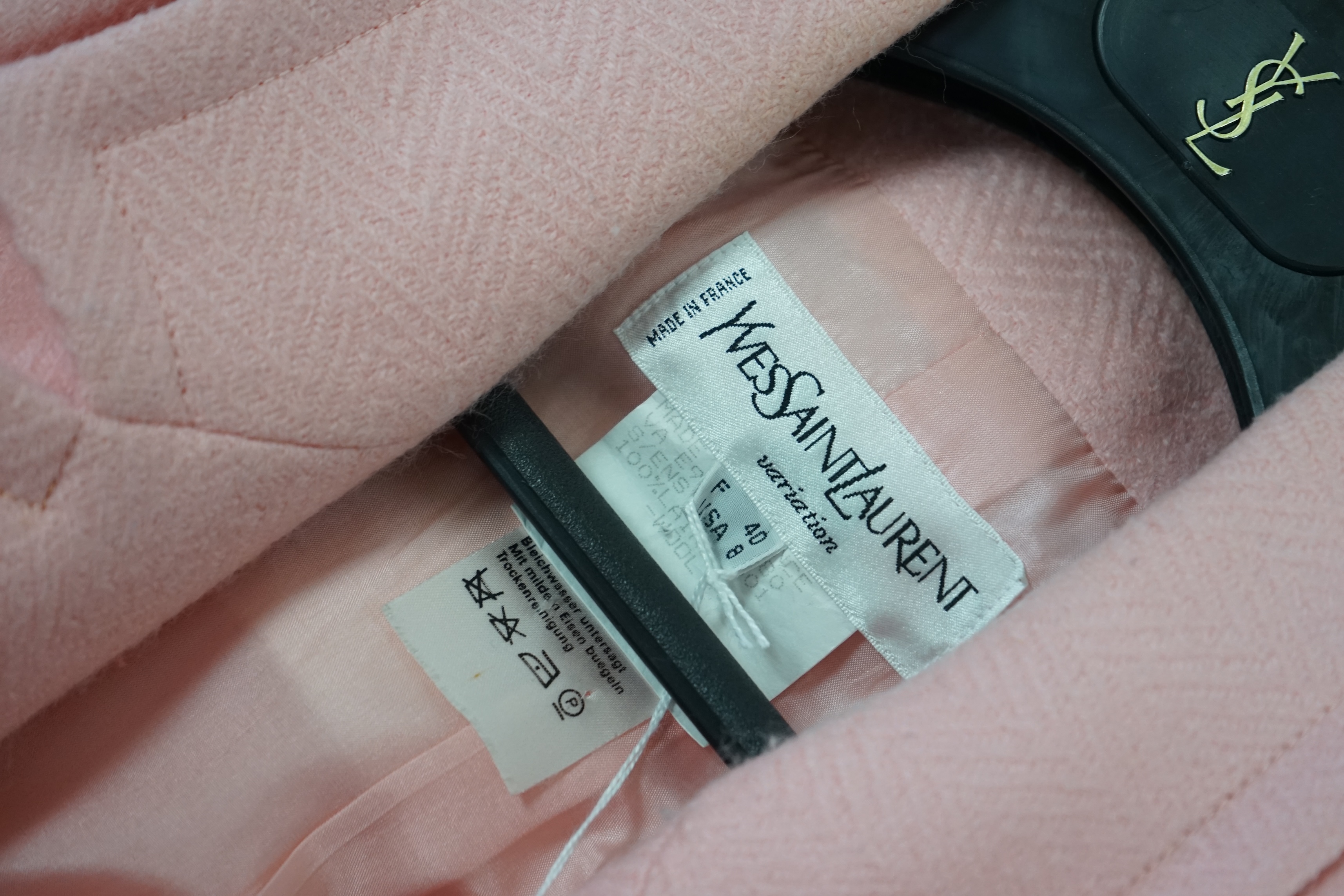 Two vintage Yves Saint Laurent variation lady's wool skirt suits, royal blue and pink. F 40 (UK 12). Please note alterations to make the waist smaller may have been carried out on some of the skirts. Proceeds to Happy Pa